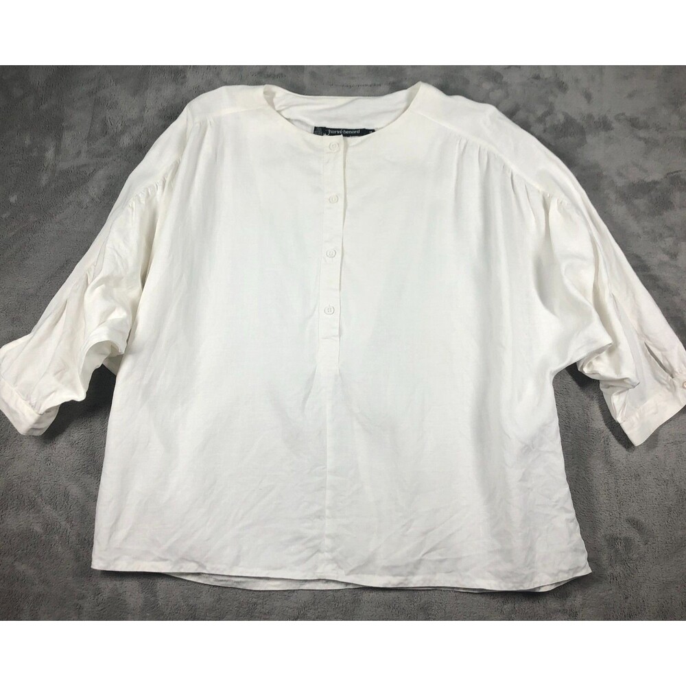 Harve Benard Blouse Womens Size 14 White 100% Linen 3/4 Sleeve Lagenlook